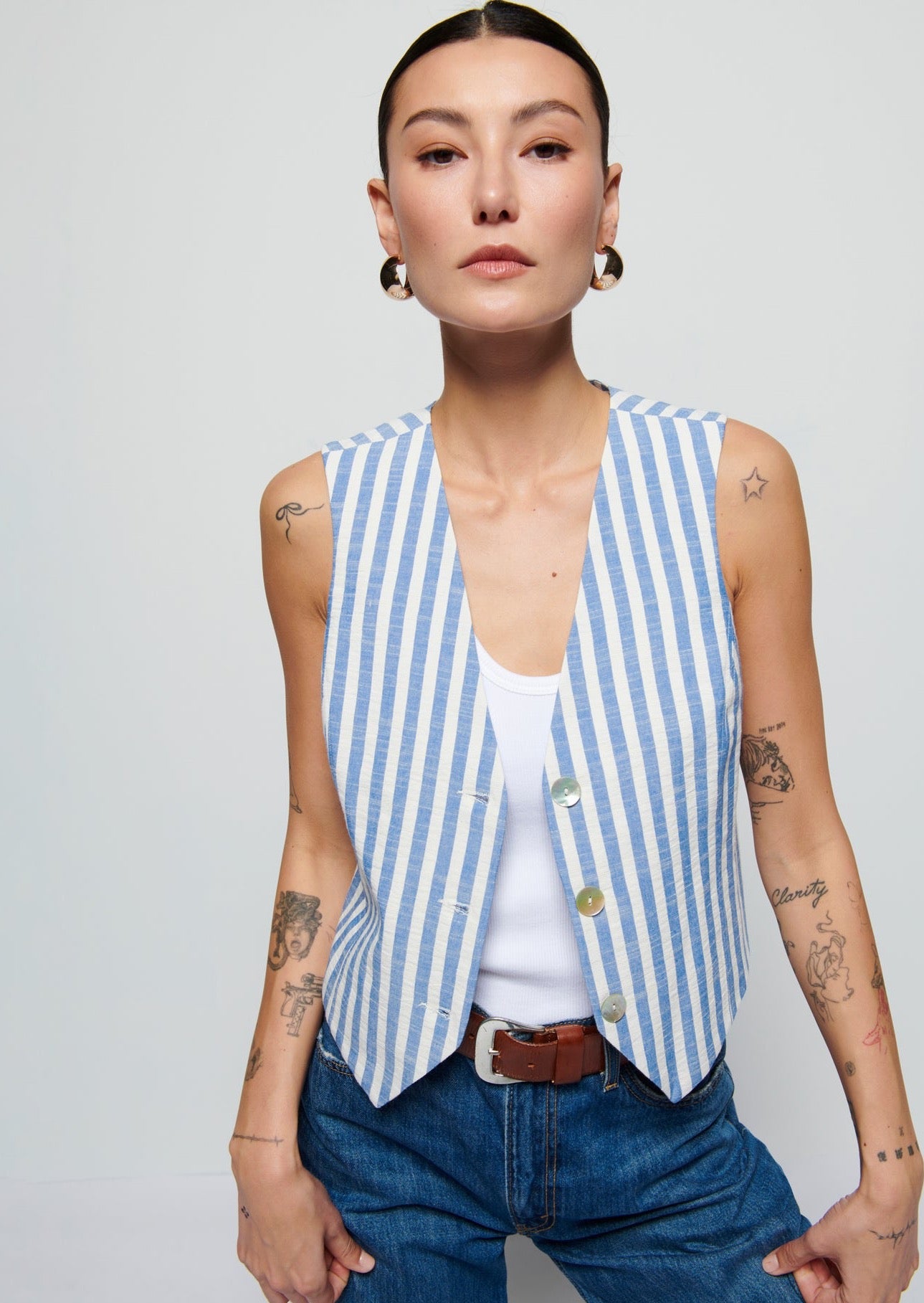 Maddie Vest- Parisian Blue Stripe. **Final Sale**