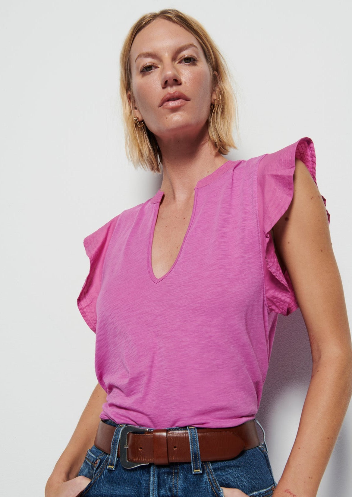Constance V-Neck Top- Rosebud