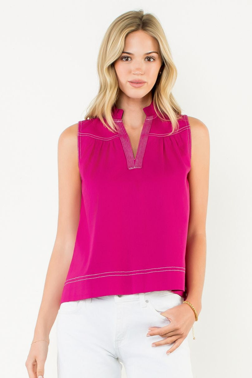 Sleeveless V-Neck Top—Fuschia