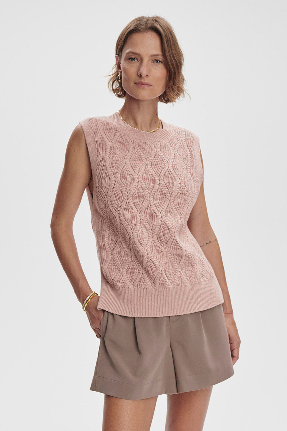 Teller Longline Knit Tank- Misty Rose