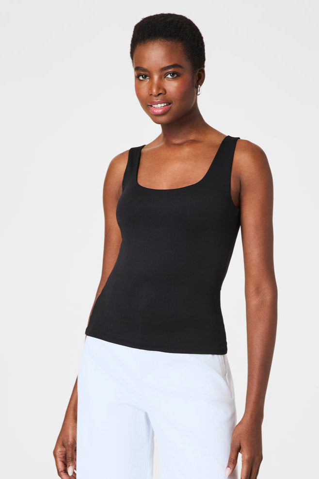 Smoothing Jersey Scoop Tank- Black