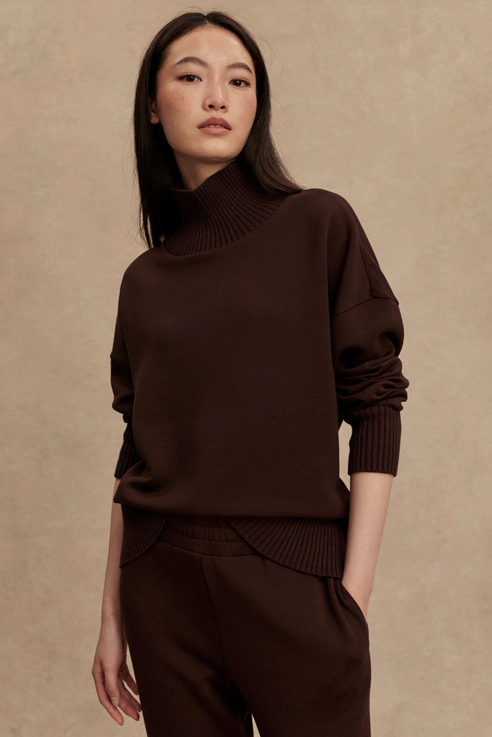 Barker High Neck DoubleSoft Sweatshirt- Coffee Bean
