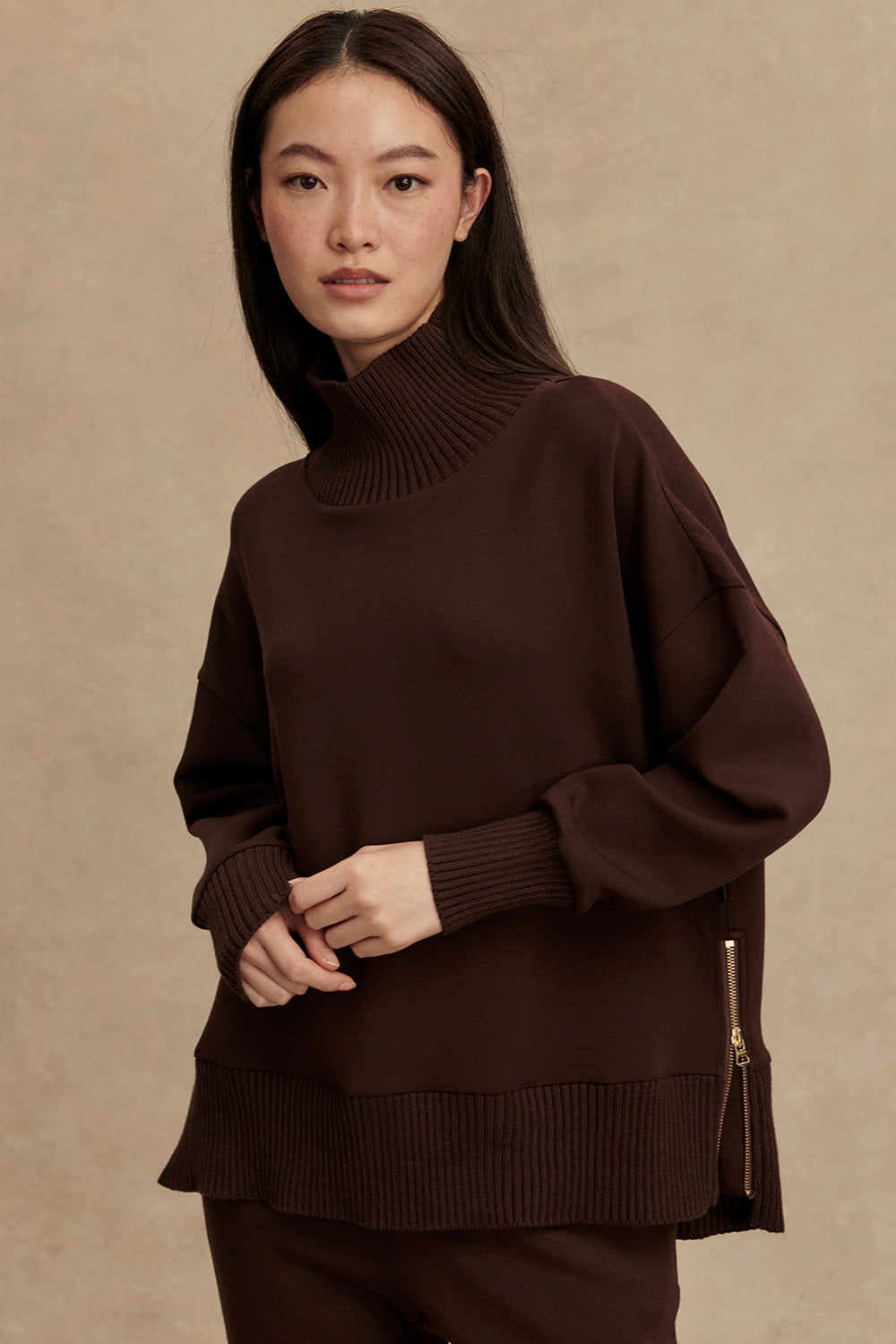 Barker High Neck DoubleSoft Sweatshirt- Coffee Bean