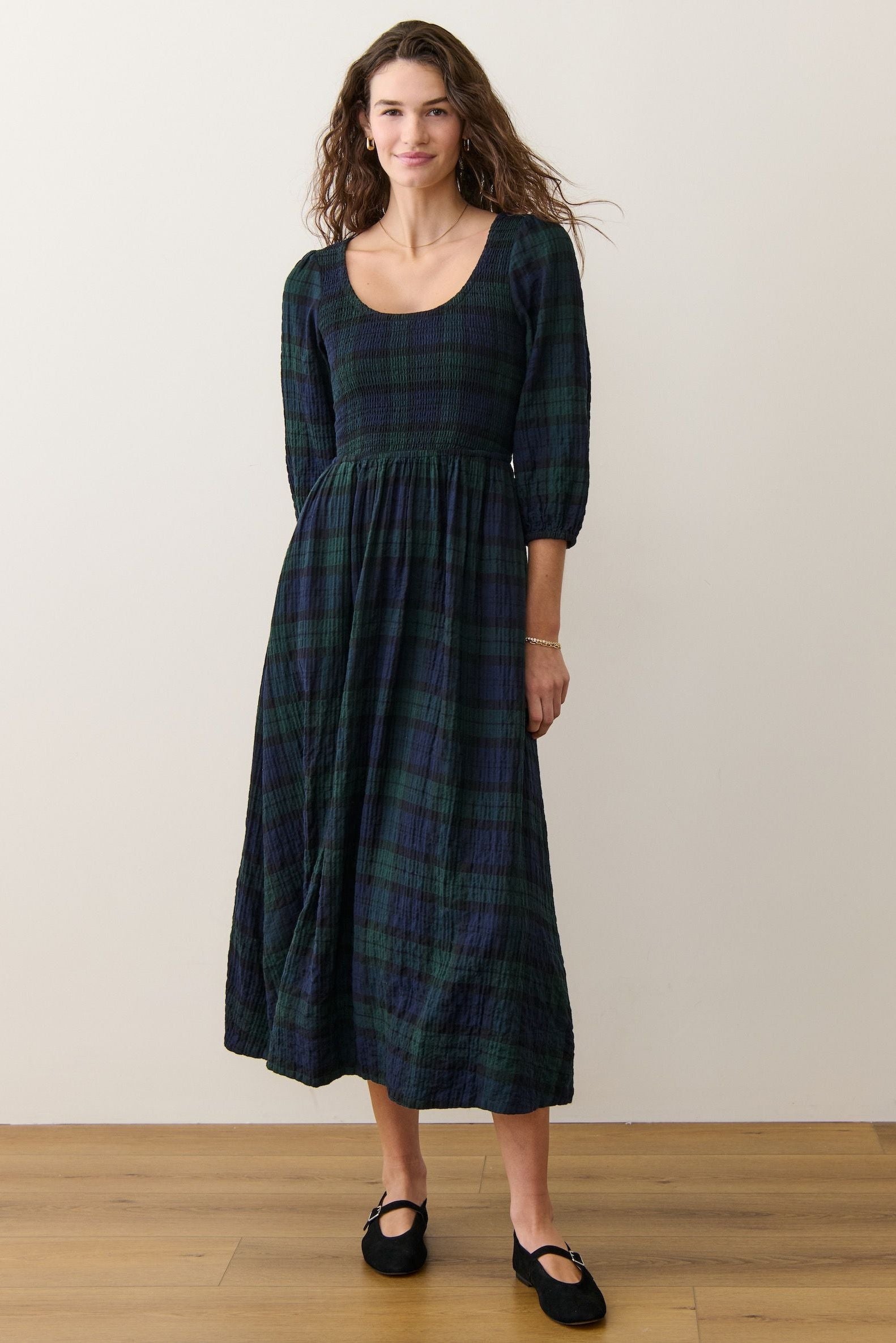 Mari Smocked Dress- Evergreen Plaid