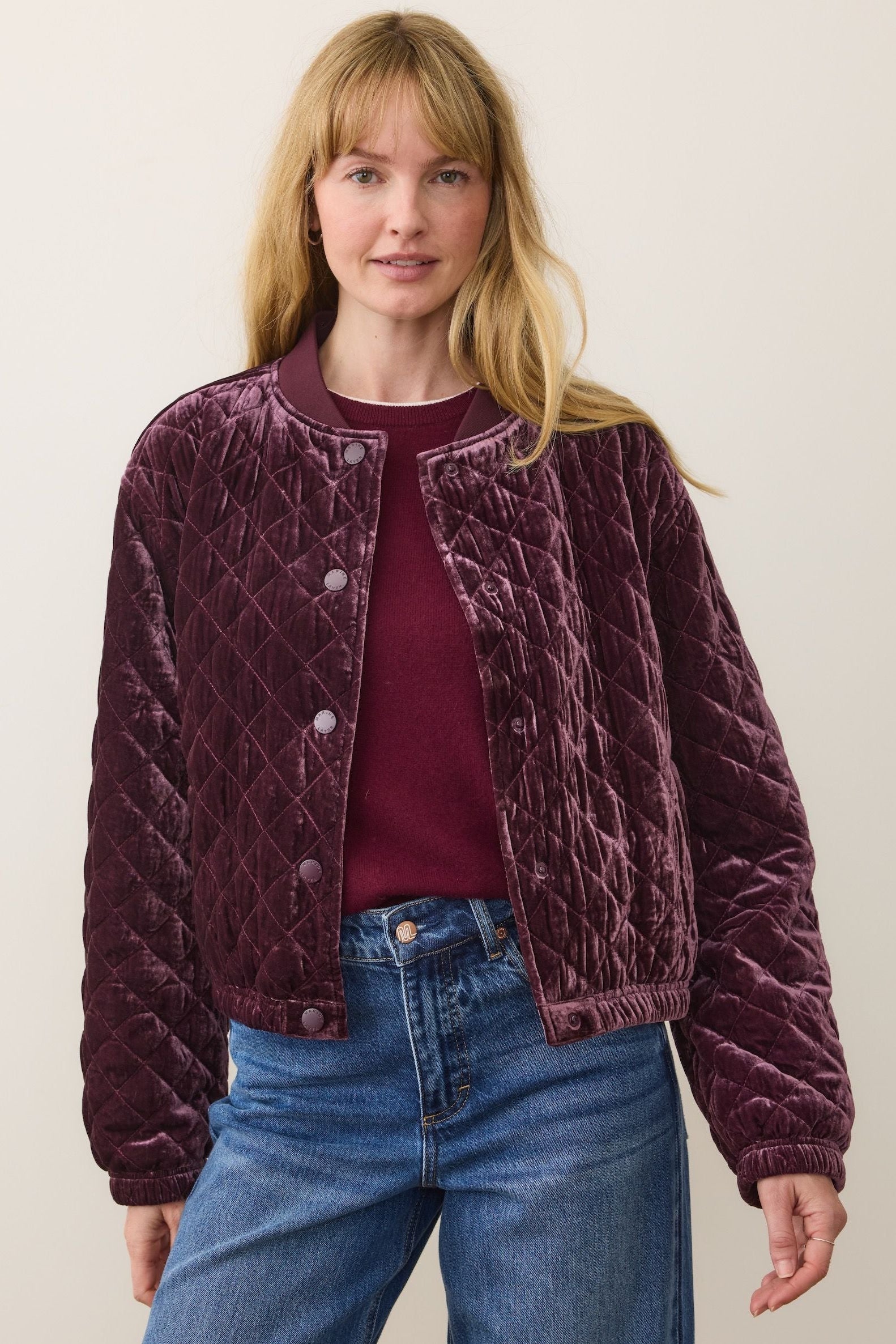 Anita Velvet Quilted Bomber Jacket- Fig