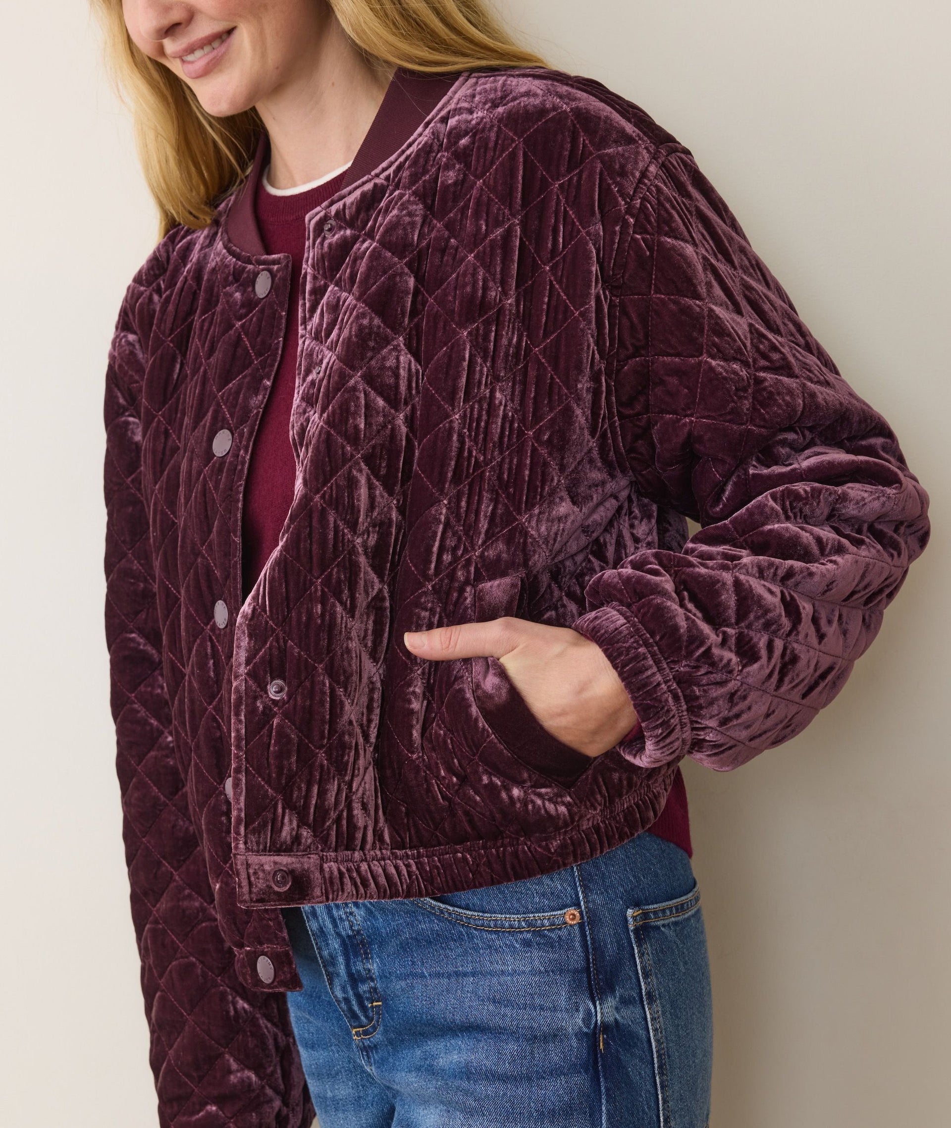 Anita Velvet Quilted Bomber Jacket- Fig