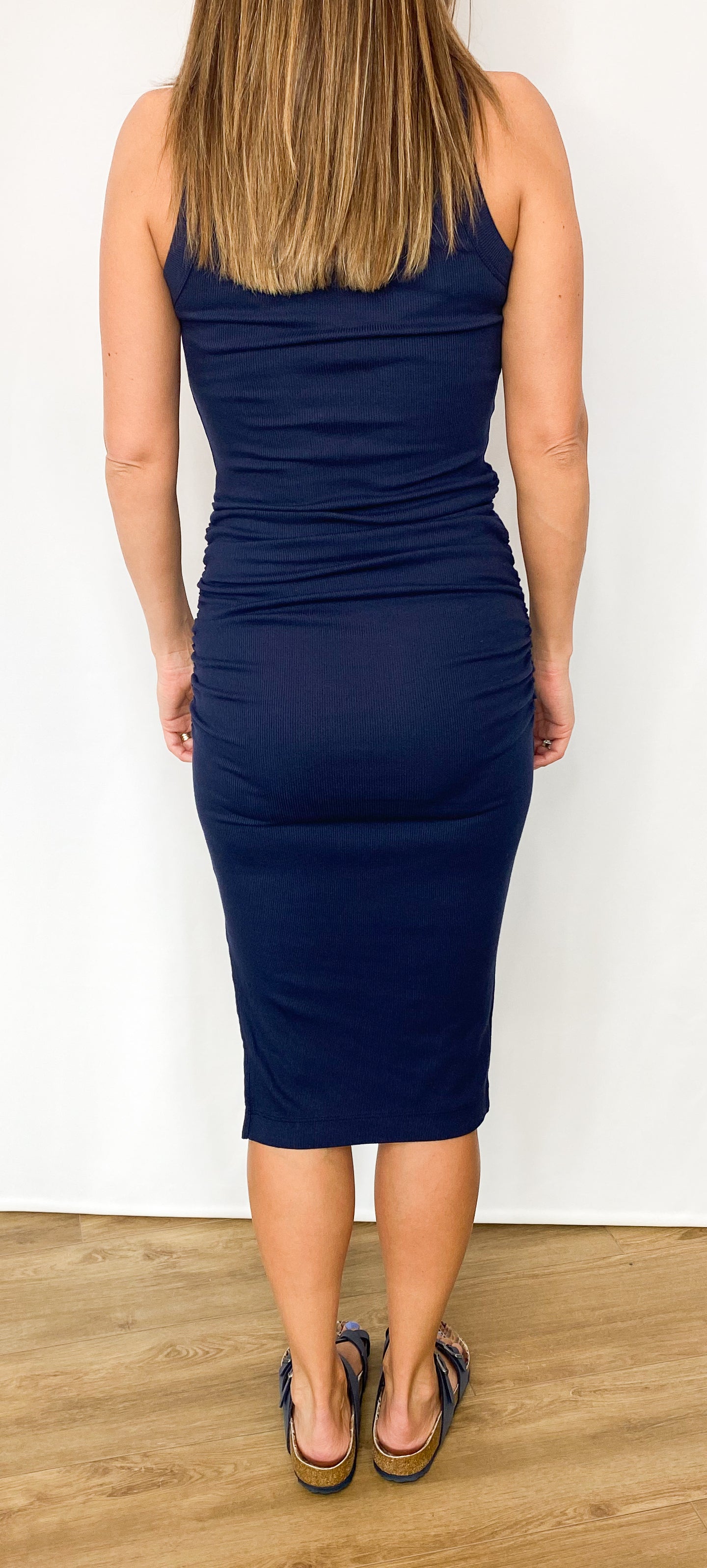 Wren Midi Ribbed Dress- Blue