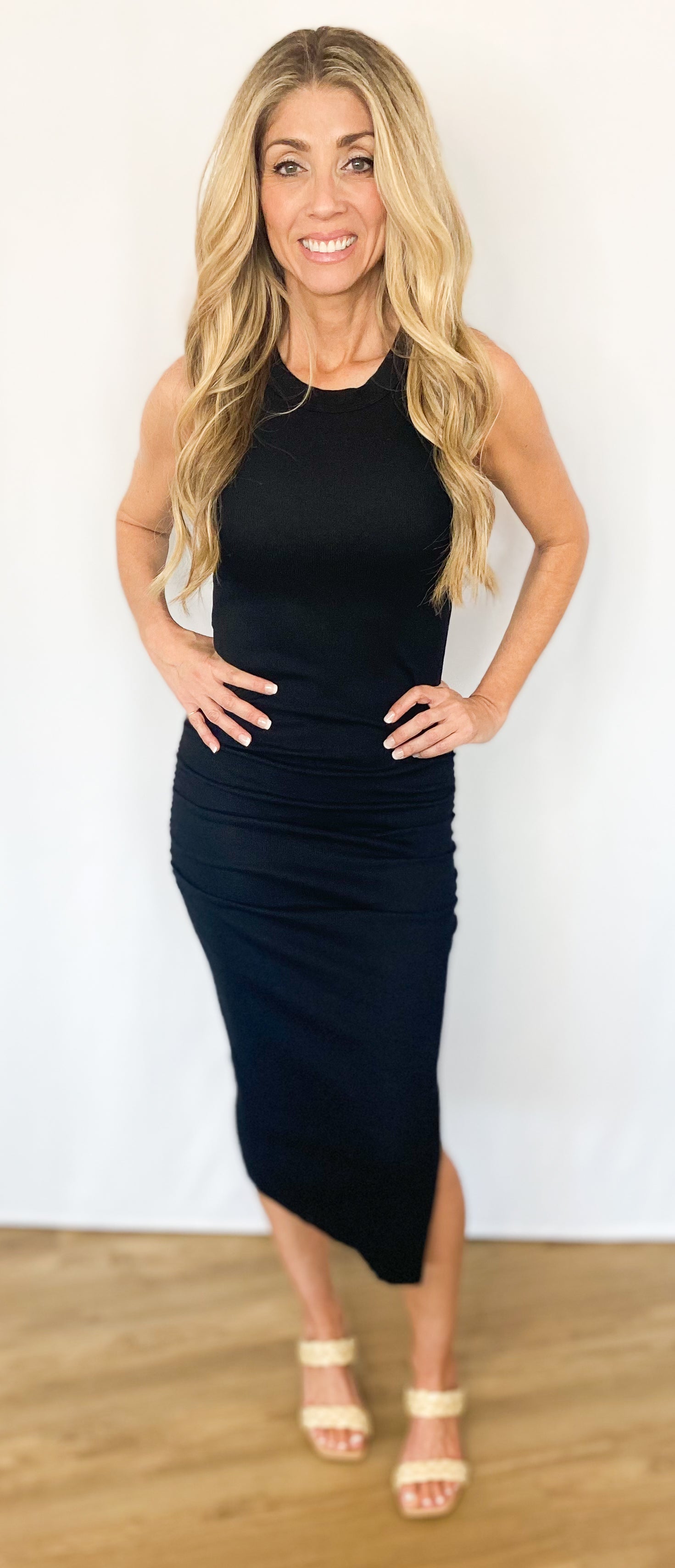 Wren Midi Ribbed Dress- Black