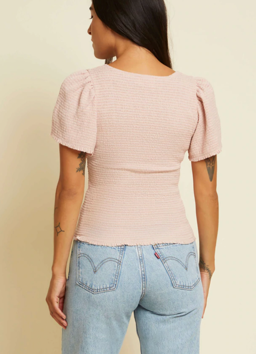 Nation LTD- Scarlett Smocked Flutter Sleeve Top- Light Pink**FINAl SALE**