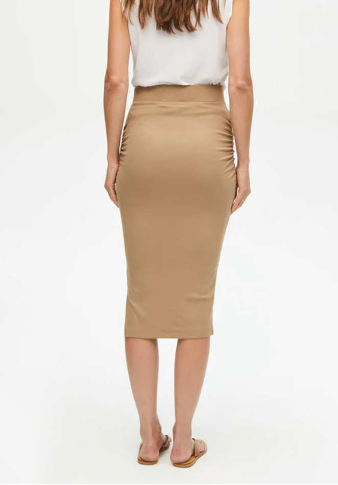 Rae Ribbed Midi Skirt- Beige