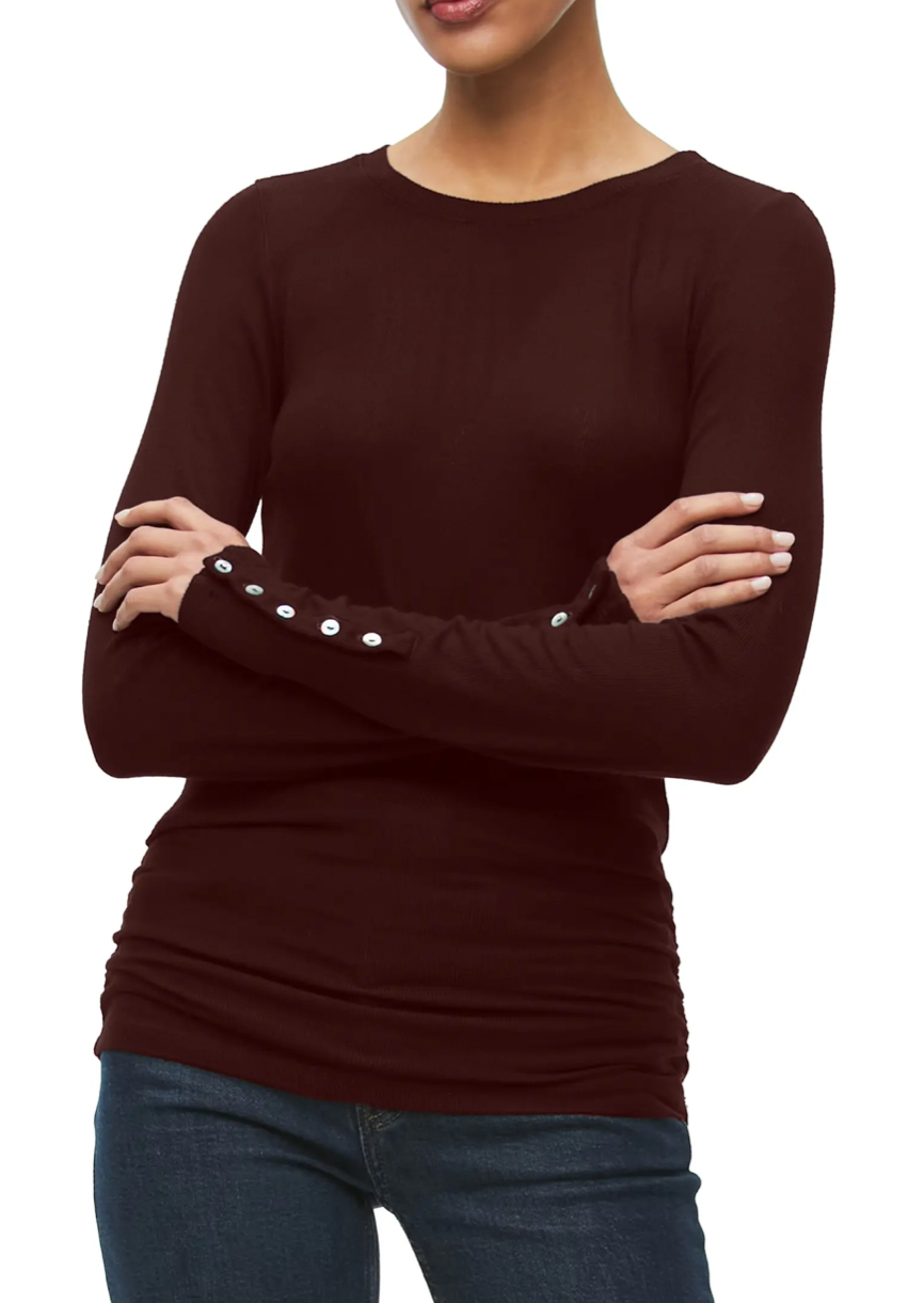 Gill Button Sleeve Top- Burgundy **FINAL SALE**