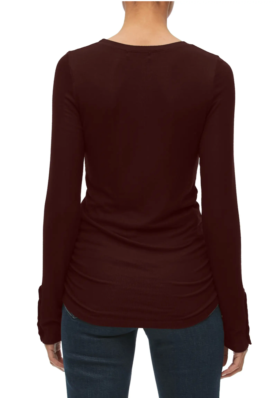 Gill Button Sleeve Top- Burgundy **FINAL SALE**