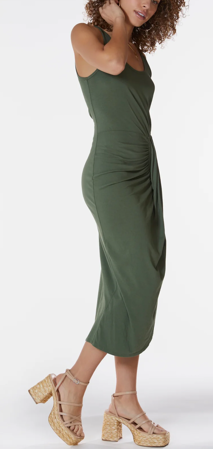 Draped Pleated Skirt Tank Dress- Garden