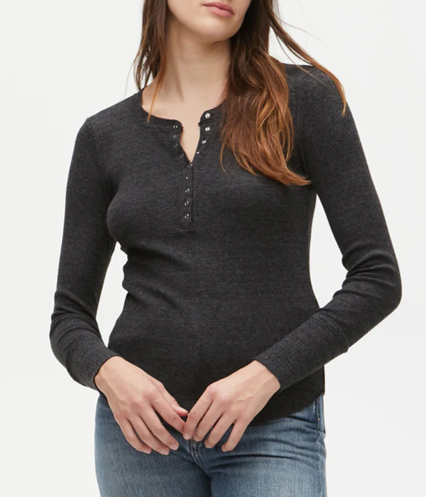 Regan Thermal Henley Long Sleeve Tee-Charcoal