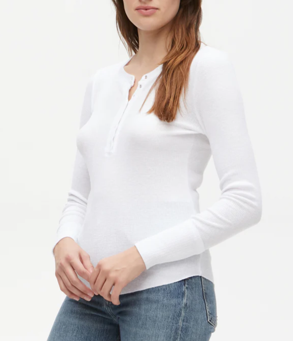Regan Thermal Henley Long Sleeve Tee-White