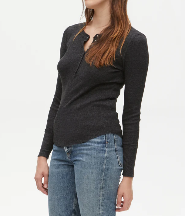 Regan Thermal Henley Long Sleeve Tee-Charcoal