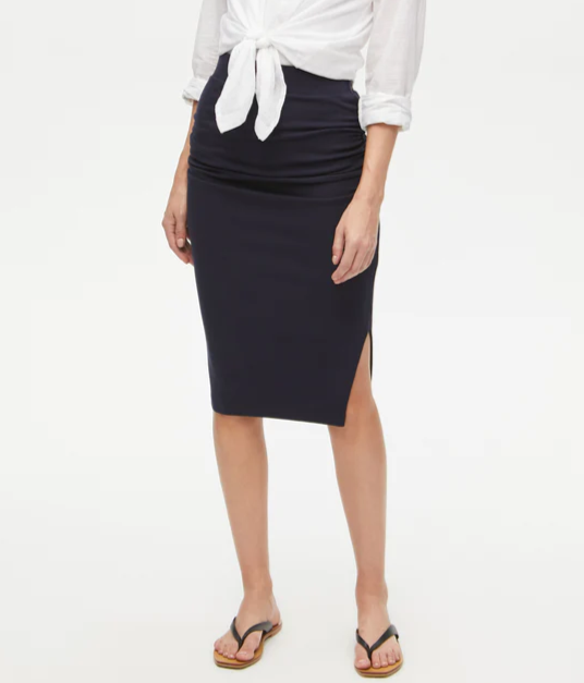 Rae Ribbed Midi Skirt- Navy