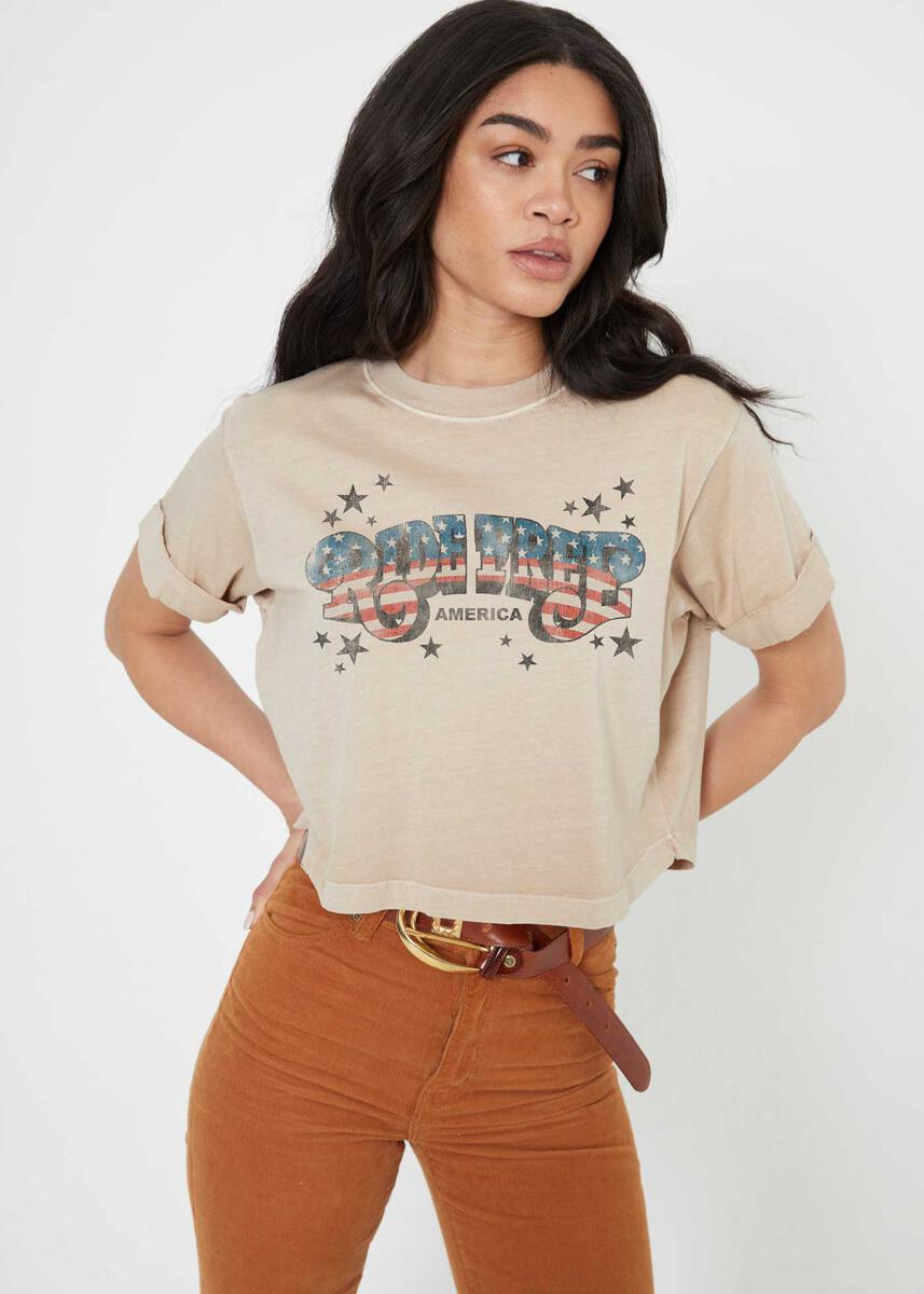 Ride Free Sand Cropped Graphic Tee** FINAL SALE**