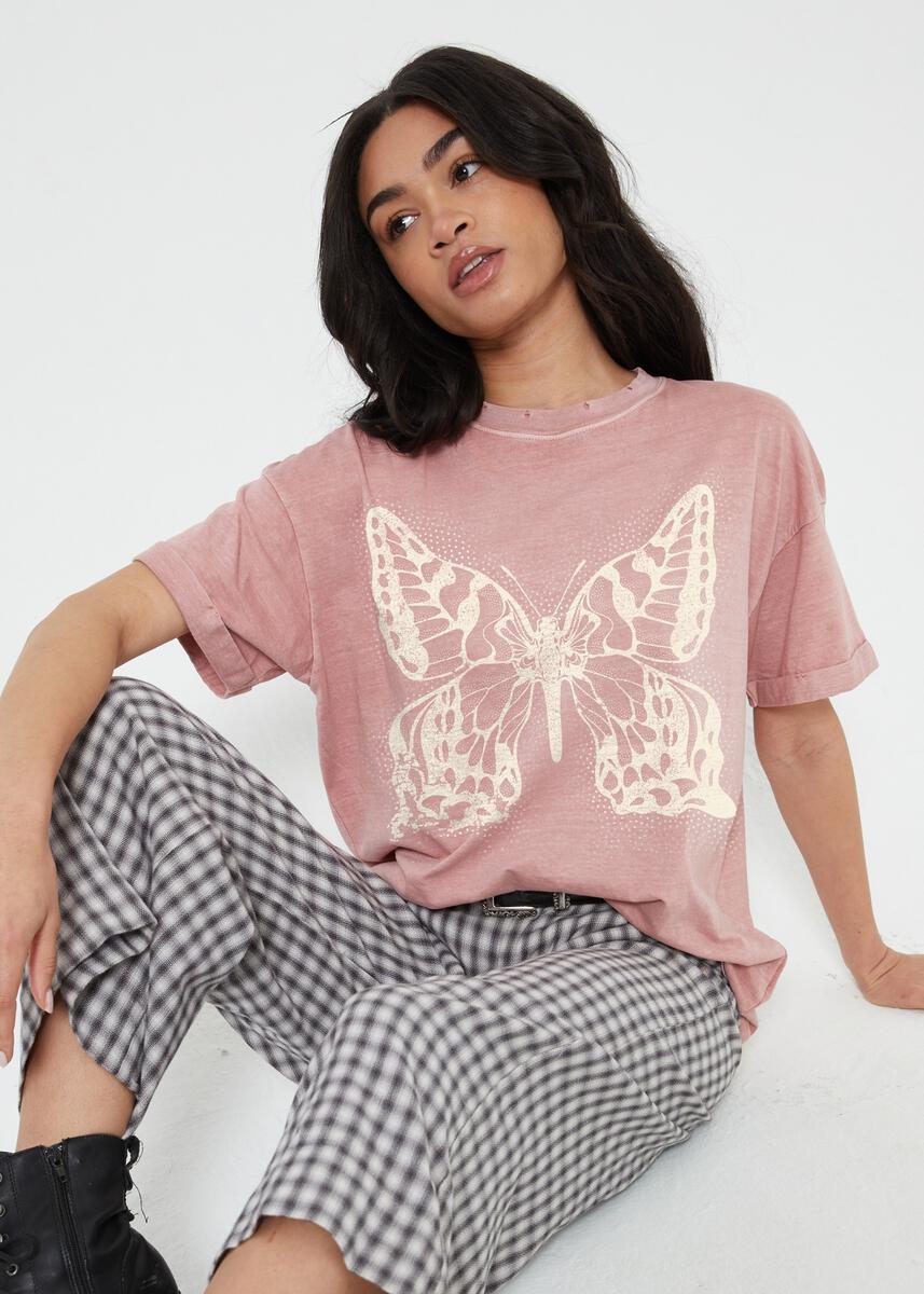 Butterfly Stamp Tee-Dusty Pink