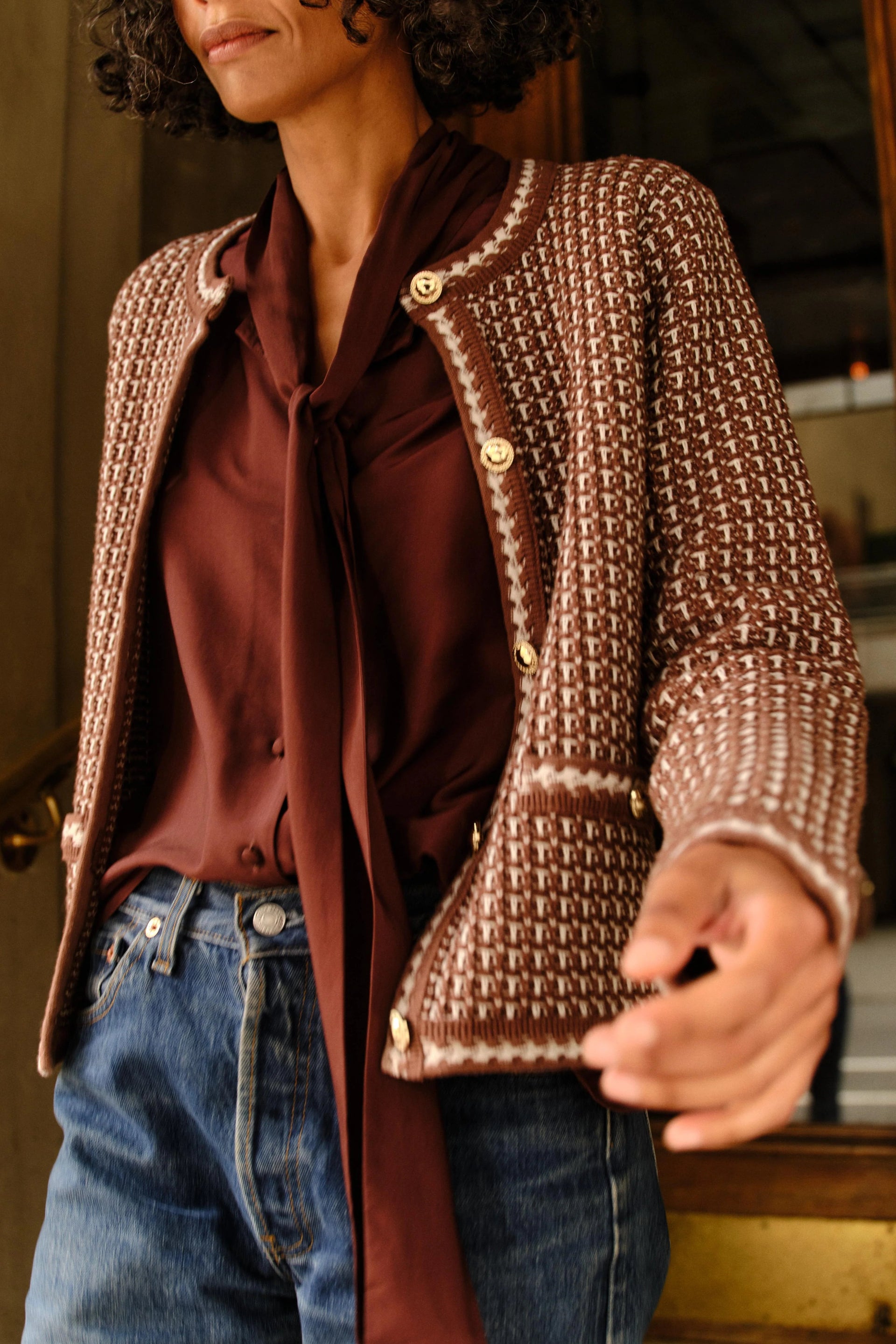 Evelyn Long Sleeve Cardigan- Espresso