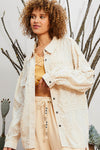 Relaxed Fit Embroidered Texture Jacket- Natural Cream
