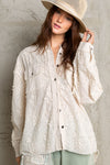 Relaxed Fit Embroidered Texture Jacket- Natural Cream