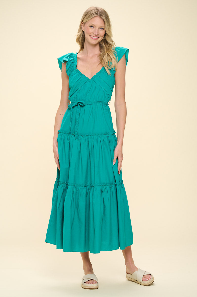 Sleeveless Tiered Maxi Dress- Emerald Green