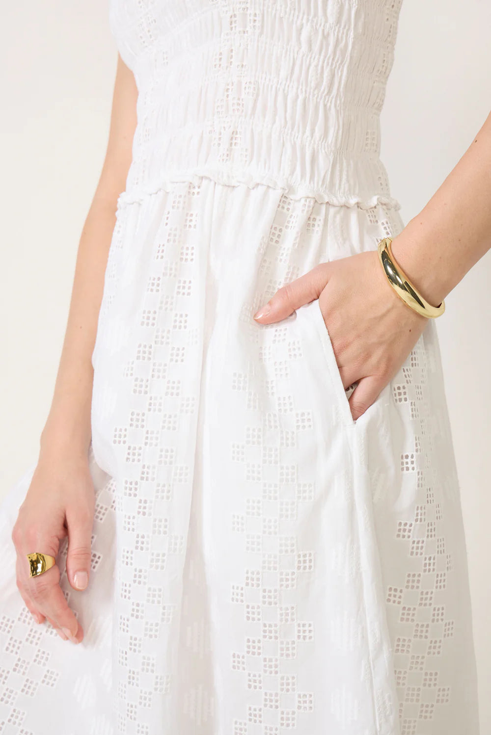 Kenzie Geo Eyelet Dress- White