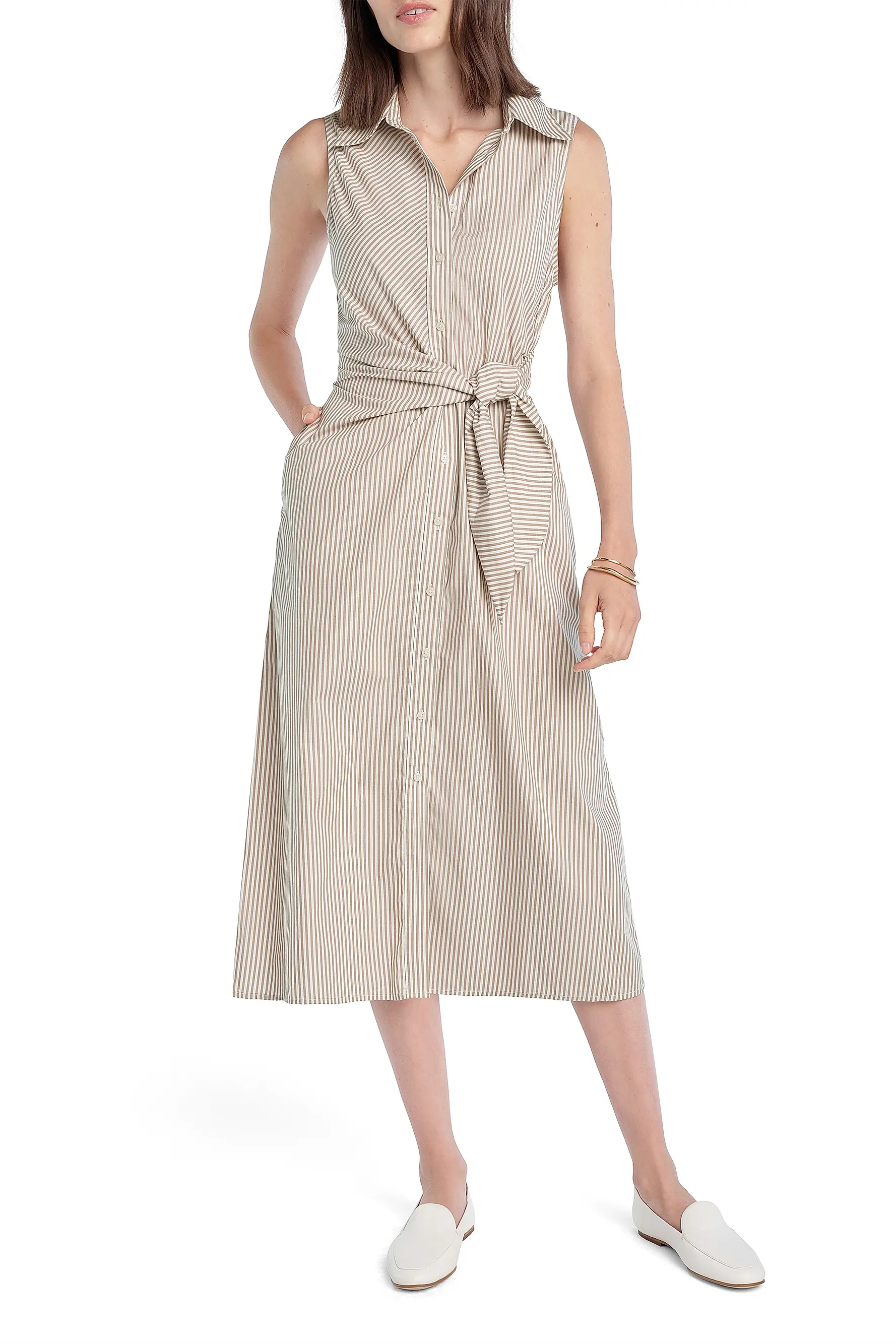 The Good Behavior Dress- Soft Taupe Stripe