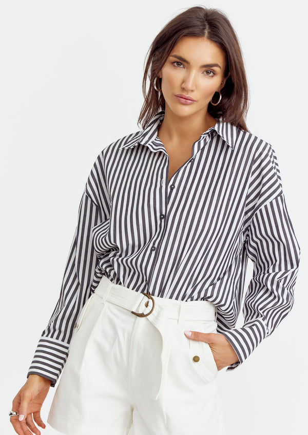Wendy Stripe Boyfriend Shirt- Black and White
