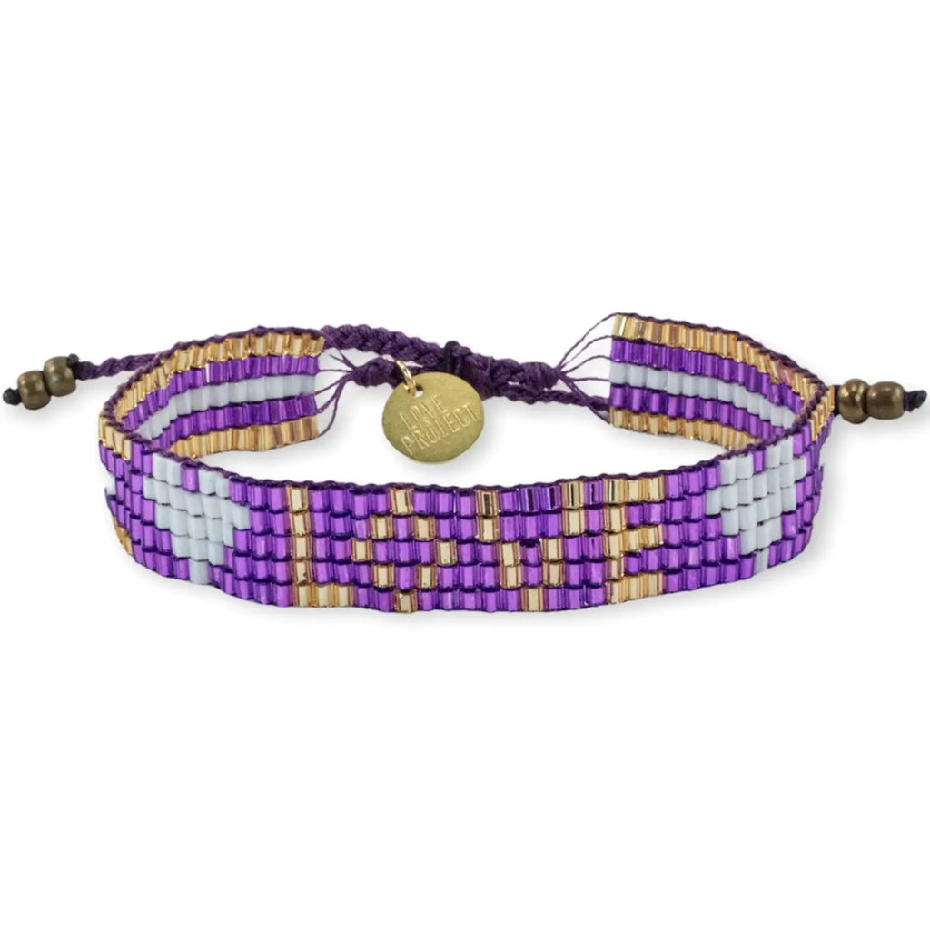 Seed Bead Love with Hearts Bracelet- Amethyst ** FINAL SALE**