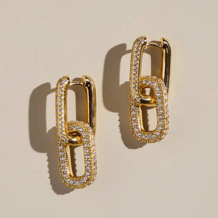Gold Pave Double Link Hoops