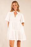 Smocked Eyelet Mini Dress—White