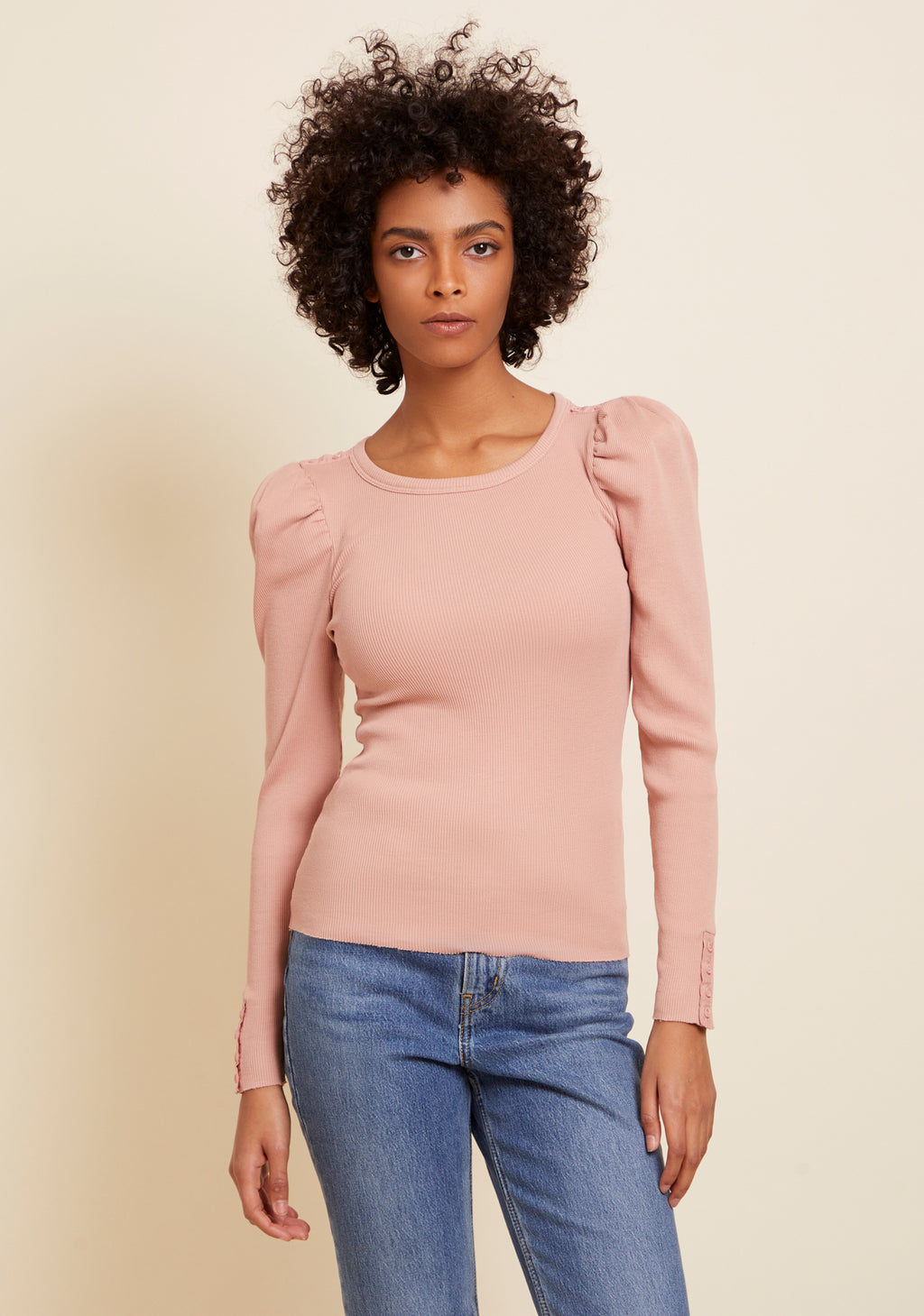 Molly Tee With Button Details- Bunny Pink