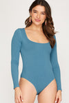 Long Sleeve Square Neck Bodysuit- Muted Teal