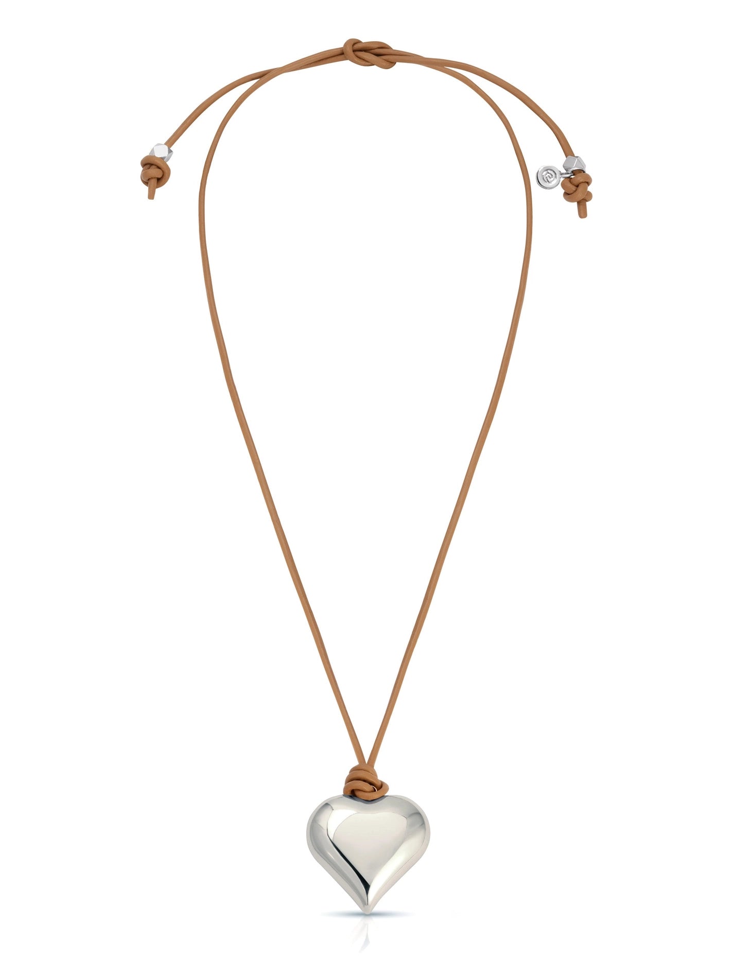 Heart Pendant Adjustable Cord Necklace in Tan