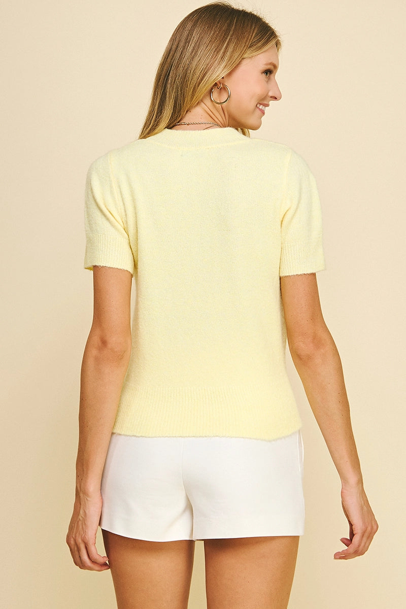 Short Sleeve Sweater Top- Pastel Yellow