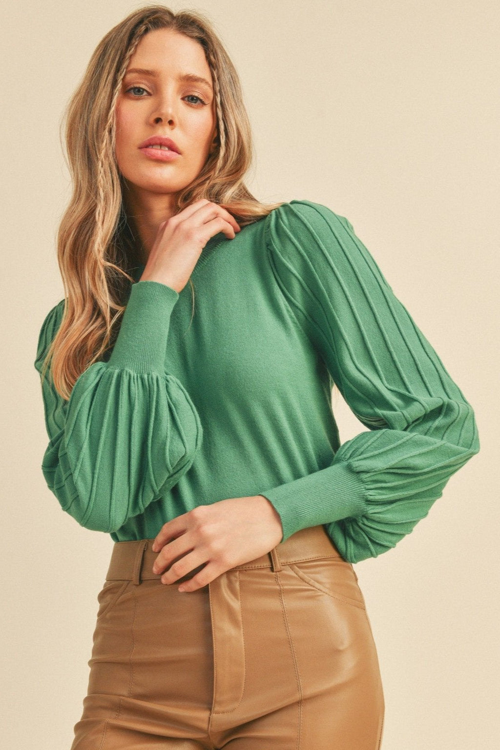 Classic Stripe Texture Sweater- Rosemary Green