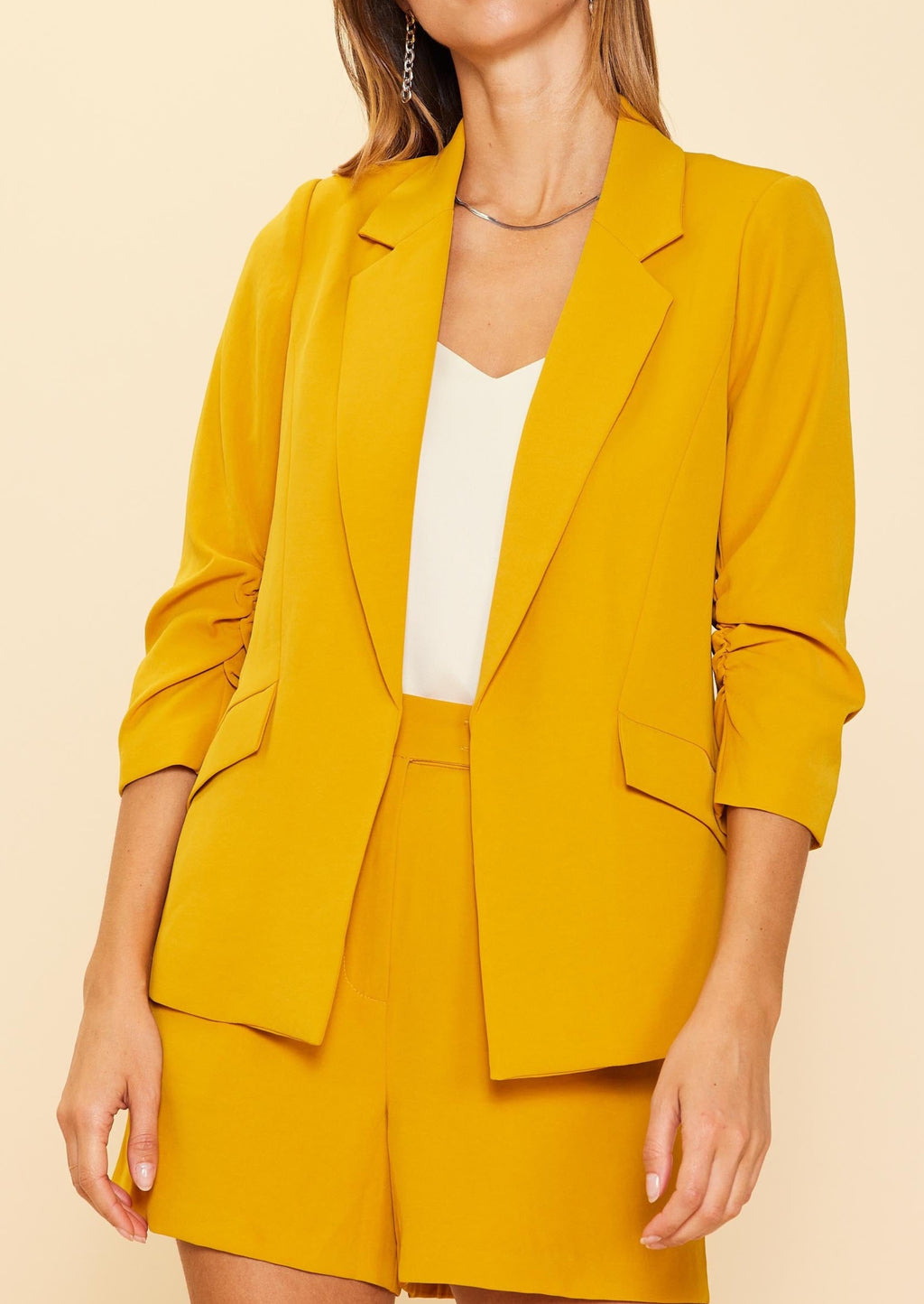 Casual Blazer With Floral Lining- Mustard Yellow
