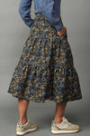 Floral Print Midi Skirt- Blue/Brown