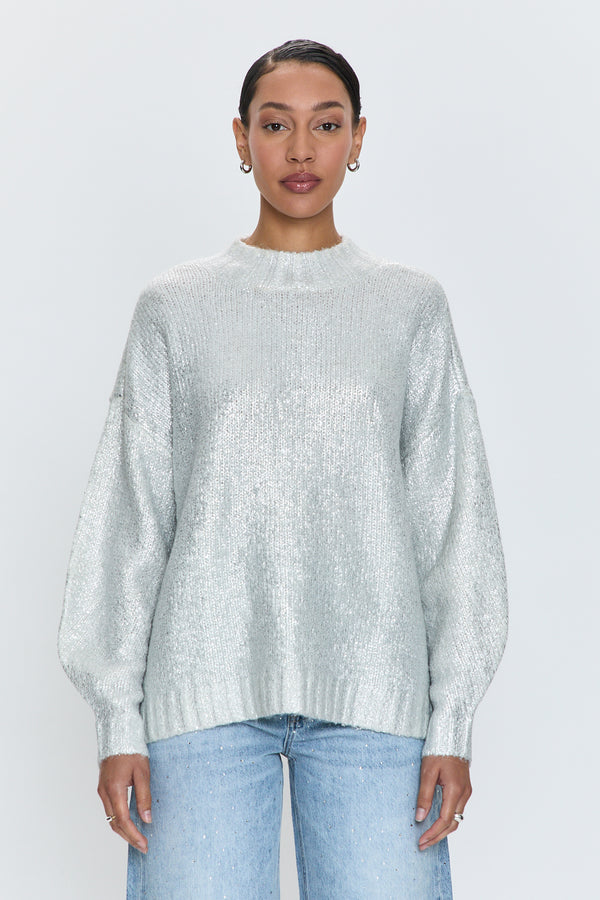 Carleen Mock Neck Relaxed Fit Sweater- Snow Disco