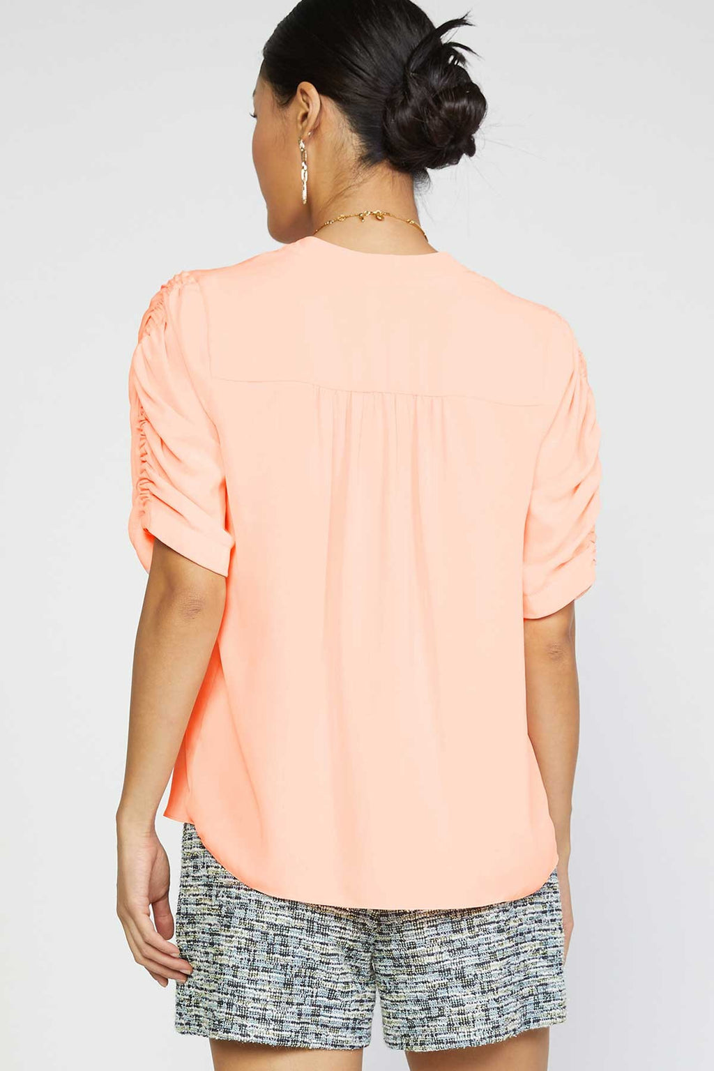 Shirred Shoulder Blouse- Neon Peach