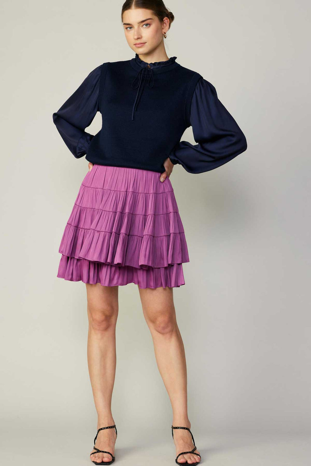 Tiered Mini Skirt- Mulberry