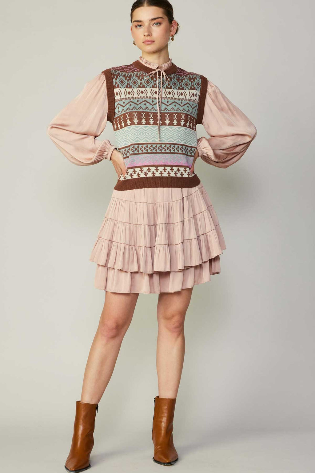Tiered Mini Skirt- Faded Blush