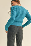Knit Pointelle Sweater- Disco Blue