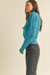 Knit Pointelle Sweater- Disco Blue