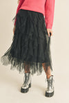 Ruffle Tiered Midi Skirt- Black