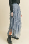 Ruffle Tiered Midi Skirt- Dusty Blue