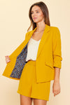 Casual Blazer With Floral Lining- Mustard Yellow