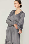 Long Sleeve Ruffle Detailed Midi Dress- Grey
